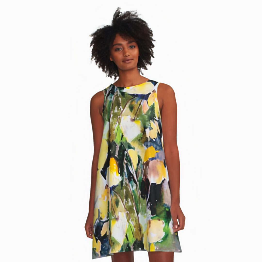 Round Yellow Leaves A-Line Dress