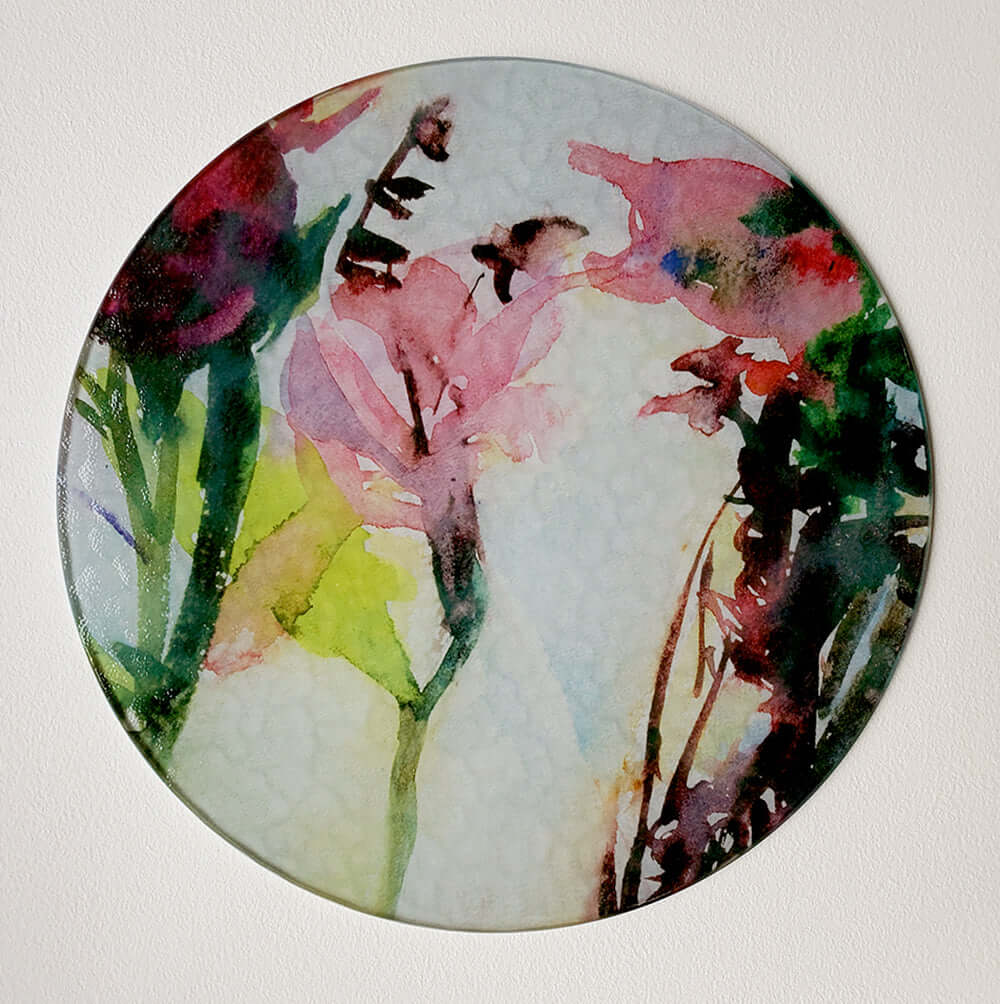 Floral Silhouette (Light)  Round Glass Cutting Board