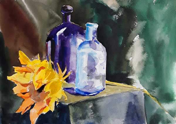 Sunflower and Bottles