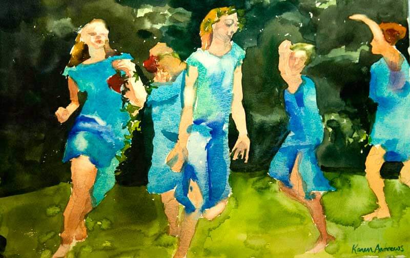 Muses Running Watercolor Original Painting
