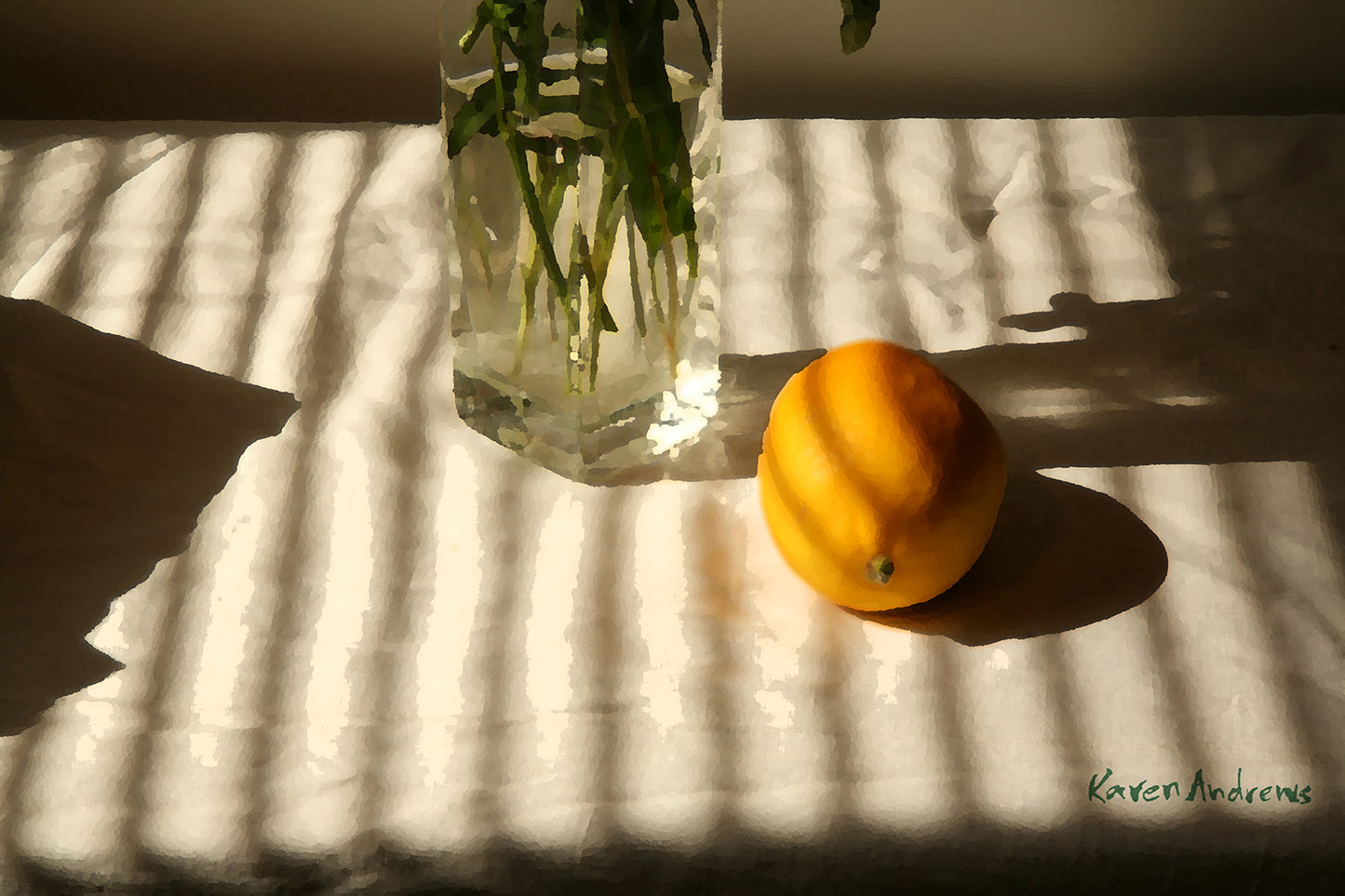 Striped Lemon and Vase Still Life
