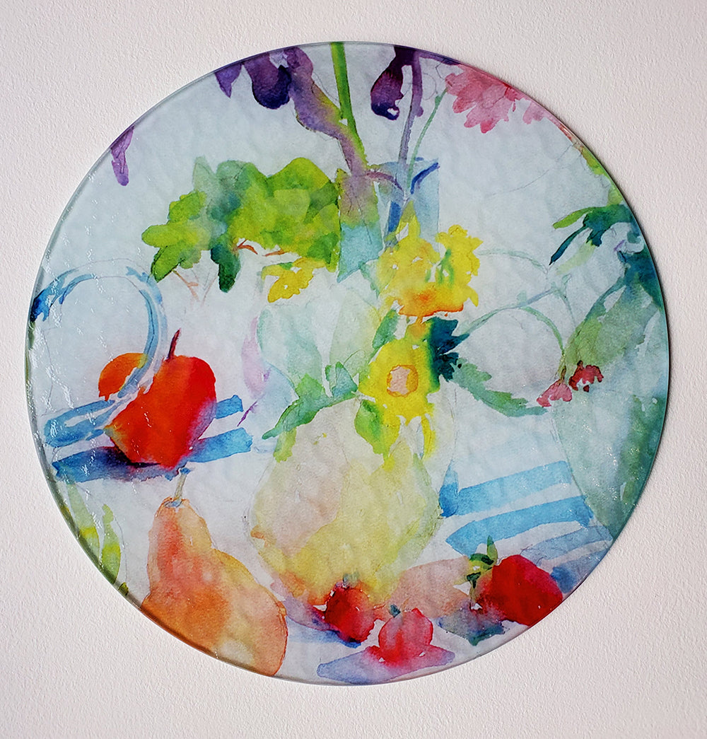Watery Floral Round Glass Cutting Board