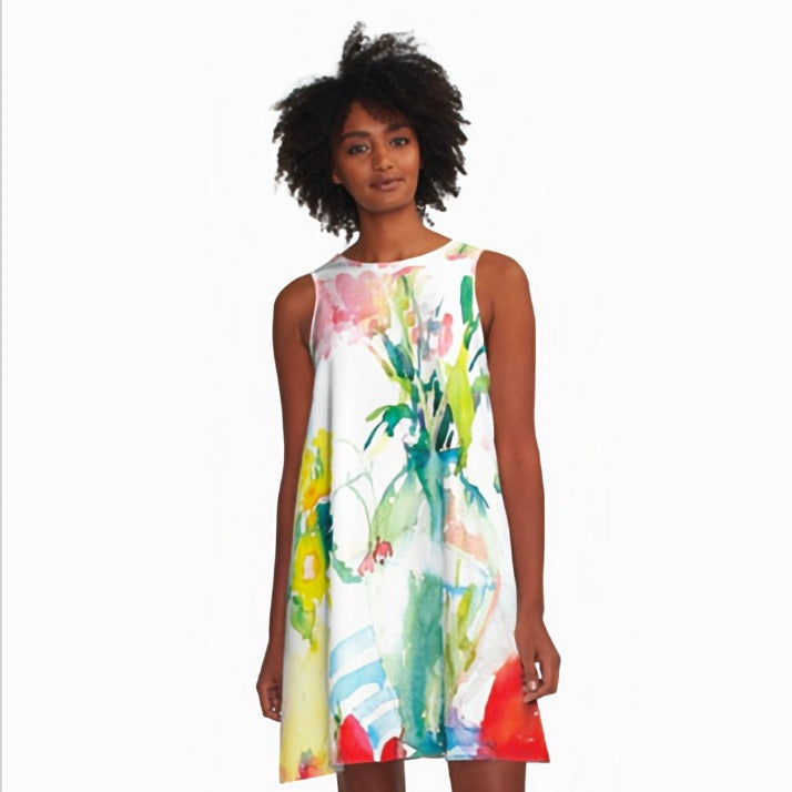 Watery Floral A-Line Dress