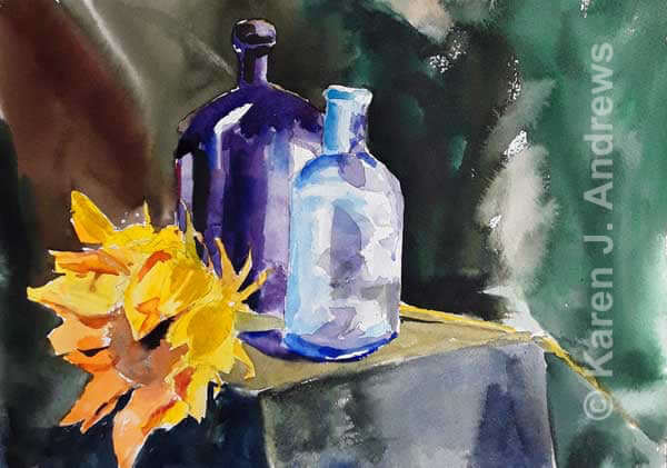 Sunflower and Bottles