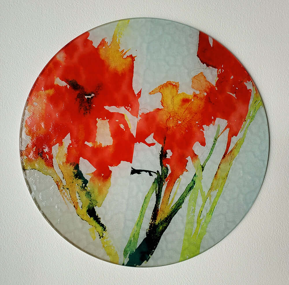 Floral Montage Round Glass Cutting Board