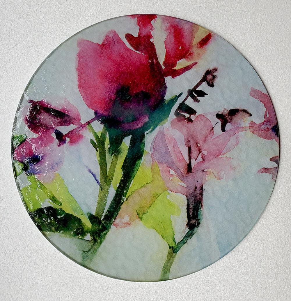 Floral Silhouette (Full) Round Glass Cutting Board - Image #1