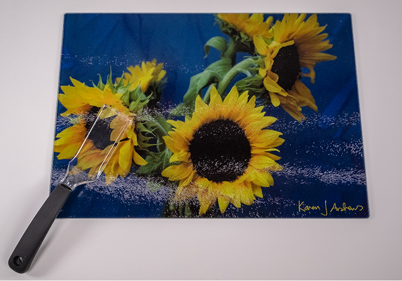 Sunflower On Blue - Glass Cutting Board – Inner Vision Studio