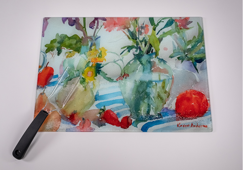 Watery Floral - Glass Cutting Board